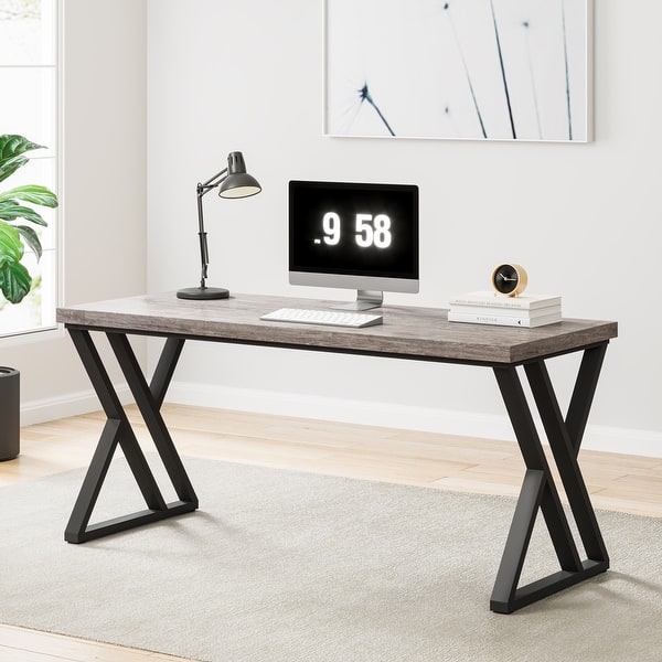 55" Computer Desk, Heavy Duty Writing Desk with Extra Thicken Desktop